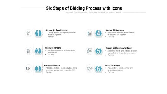 Six Steps Of Bidding Process With Icons Ppt PowerPoint Presentation Pictures Guide