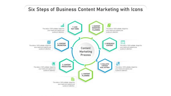 Six Steps Of Business Content Marketing With Icons Ppt PowerPoint Presentation Icon Layouts PDF