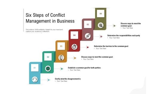 Six Steps Of Conflict Management In Business Ppt PowerPoint Presentation Styles Summary PDF