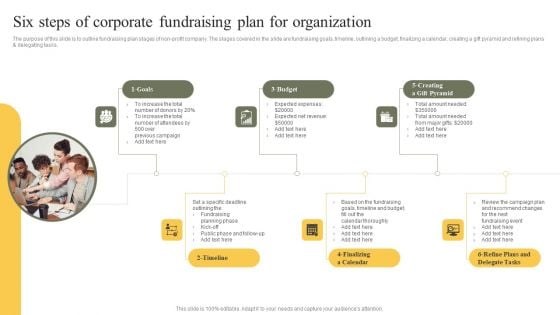 Six Steps Of Corporate Fundraising Plan For Organization Themes PDF