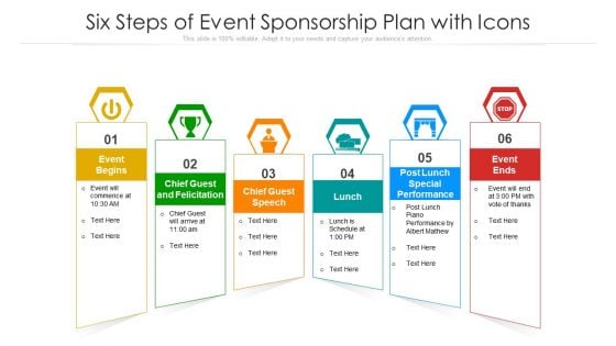 Six Steps Of Event Sponsorship Plan With Icons Ppt PowerPoint Presentation File Layouts PDF