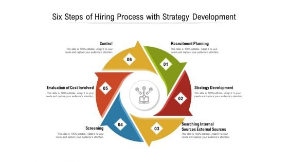 Six Steps Of Hiring Process With Strategy Development Ppt PowerPoint Presentation Gallery Aids PDF