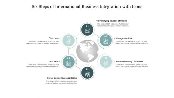 Six Steps Of International Business Integration With Icons Ppt PowerPoint Presentation Portfolio Format