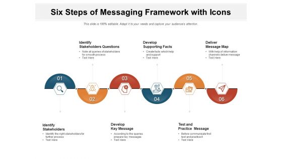 Six Steps Of Messaging Framework With Icons Ppt PowerPoint Presentation Gallery Professional PDF