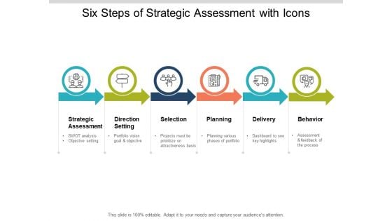 Six Steps Of Strategic Assessment With Icons Ppt PowerPoint Presentation File Model