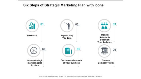 Six Steps Of Strategic Marketing Plan With Icons Ppt Powerpoint Presentation Ideas Microsoft