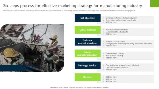 Six Steps Process For Effective Marketing Strategy For Manufacturing Industry Brochure PDF