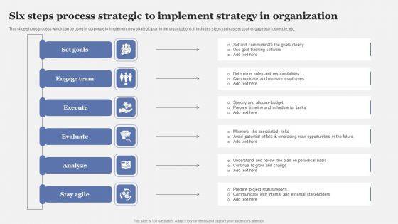 Six Steps Process Strategic To Implement Strategy In Organization Graphics PDF Six Steps Process Strategic To Implement Strategy In Organization Graphics PDF