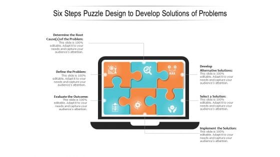 Six Steps Puzzle Design To Develop Solutions Of Problems Ppt PowerPoint Presentation Layouts Objects PDF