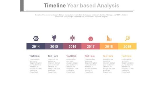 Six Steps Timeline For Business Research And Analysis Powerpoint Slides