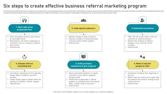 Six Steps To Create Effective Business Referral Marketing Program Mockup PDF