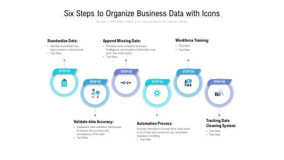 Six Steps To Organize Business Data With Icons Ppt File Grid PDF