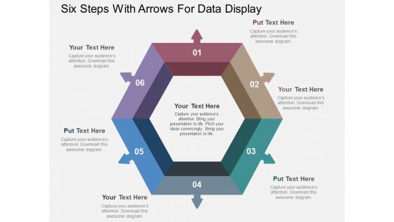 Six Steps With Arrows For Data Display Powerpoint Template