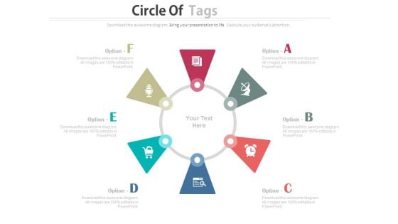 Six Tags On Circle For Business Communication PowerPoint Slides