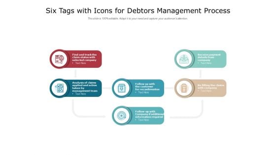 Six Tags With Icons For Debtors Management Process Ppt PowerPoint Presentation Model Professional