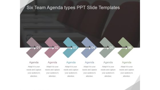 Six Team Agenda Types Ppt PowerPoint Presentation Background Designs