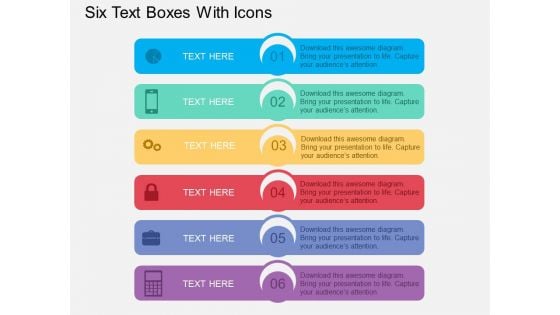 Six Text Boxes With Icons Powerpoint Template