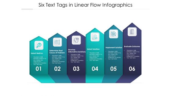 Six Text Tags In Linear Flow Infographics Ppt PowerPoint Presentation Gallery Graphic Images PDF
