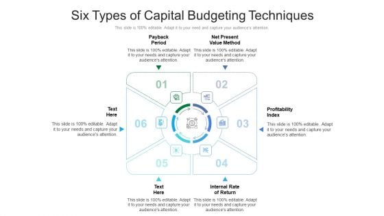 Six Types Of Capital Budgeting Techniques Ppt PowerPoint Presentation Gallery Pictures PDF