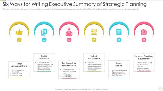 Six Ways For Writing Executive Summary Of Strategic Planning Guidelines PDF