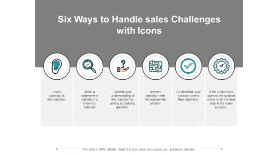 Six Ways To Handle Sales Challenges With Icons Ppt PowerPoint Presentation Gallery Infographics