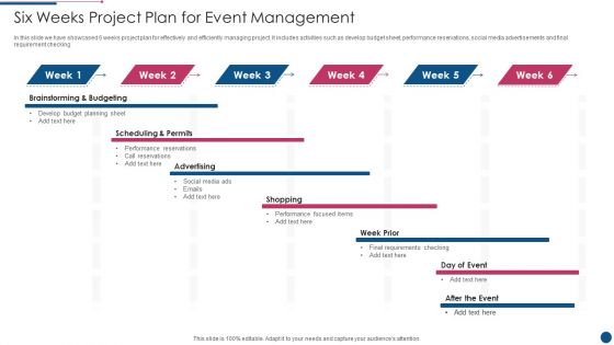 Six Weeks Project Plan For Event Management Infographics PDF