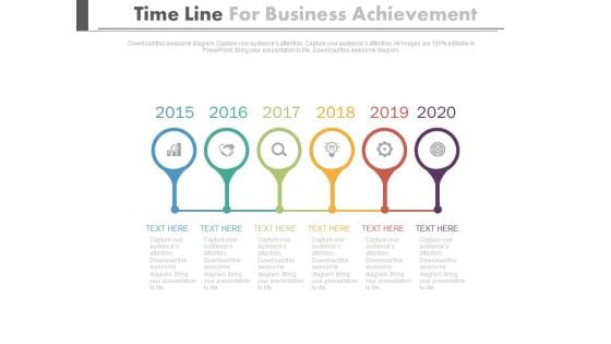 Six Years Linear Timeline For Business Planning Powerpoint Slides