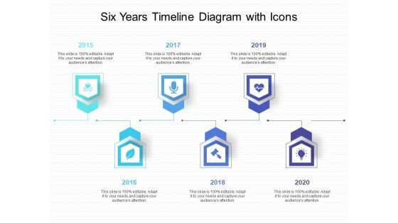 Six Years Timeline Diagram With Icons Ppt PowerPoint Presentation Pictures Inspiration PDF