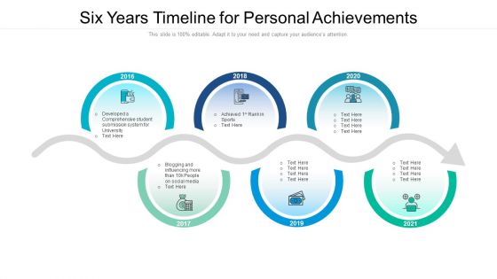 Six Years Timeline For Personal Achievements Ppt PowerPoint Presentation Gallery Graphics Template PDF
