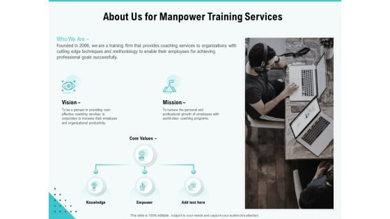 Skill Development Employee Training About Us For Manpower Training Services Summary PDF