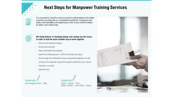 Skill Development Employee Training Next Steps For Manpower Training Services Graphics PDF