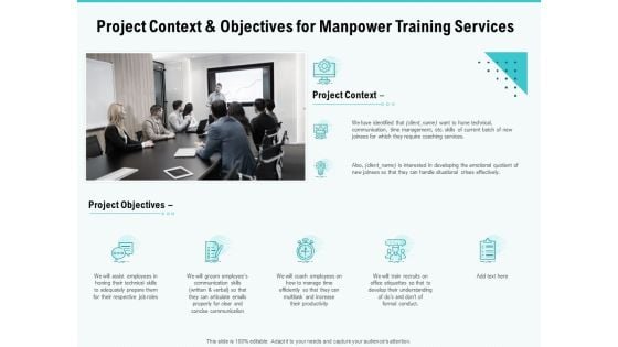 Skill Development Employee Training Project Context And Objectives For Manpower Training Services Formats PDF