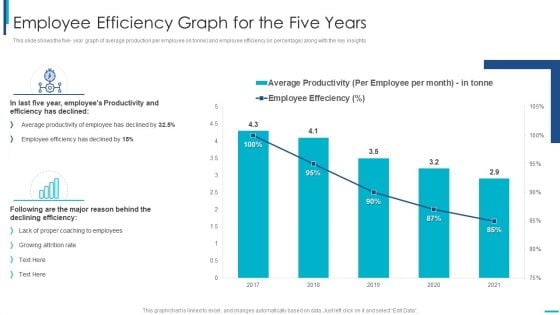 Skill Development Training To Strengthen Employee Performance Employee Efficiency Graph For The Five Years Icons PDF