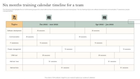 Skill Enhancement Plan Six Months Training Calendar Timeline For A Team Rules PDF