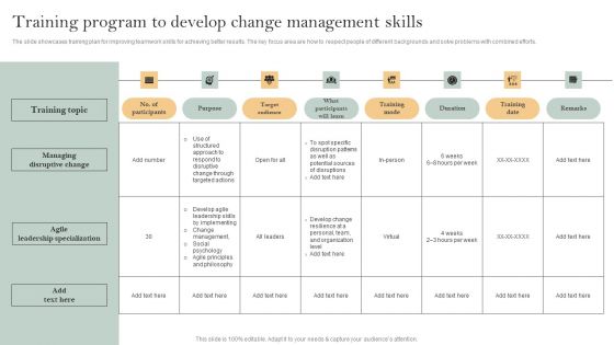 Skill Enhancement Plan Training Program To Develop Change Management Skills Introduction PDF