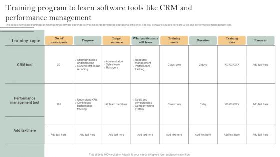 Skill Enhancement Plan Training Program To Learn Software Tools Like CRM And Performance Management Themes PDF