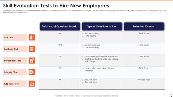 Skill Evaluation Tests To Hire New Employees Introduction PDF