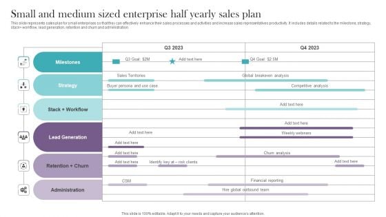 Small And Medium Sized Enterprise Half Yearly Sales Plan Ideas PDF