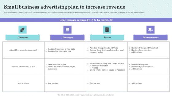 Small Business Advertising Plan To Increase Revenue Structure PDF