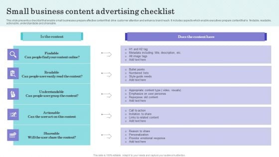 Small Business Content Advertising Checklist Summary PDF