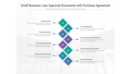 Small Business Loan Approval Documents With Purchase Agreement Ppt PowerPoint Presentation Infographics Gallery PDF