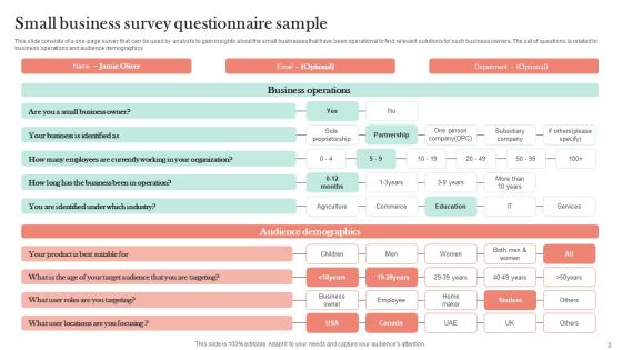 Small Business Survey Sample Ppt PowerPoint Presentation Complete Deck With Slides Survey Slide02