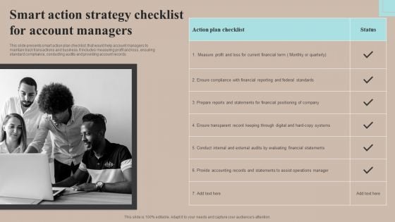 Smart Action Strategy Checklist For Account Managers Slides PDF