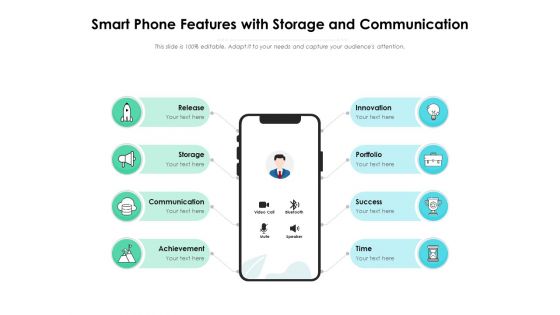 Smart Phone Features With Storage And Communication Ppt PowerPoint Presentation Pictures Deck PDF