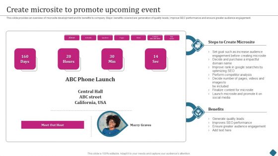 Smart Phone Launch Event Management Tasks Create Microsite To Promote Upcoming Event Designs PDF