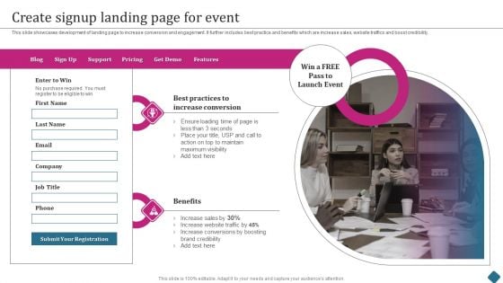 Smart Phone Launch Event Management Tasks Create Signup Landing Page For Event Infographics PDF