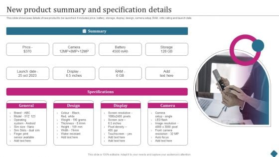 Smart Phone Launch Event Management Tasks New Product Summary And Specification Diagrams PDF