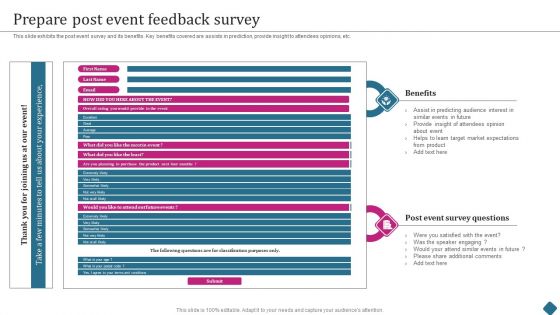 Smart Phone Launch Event Management Tasks Prepare Post Event Feedback Survey Elements PDF
