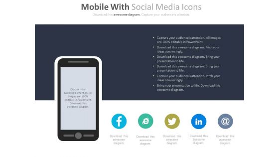 Smart Phone With Social Media Icons Powerpoint Slides