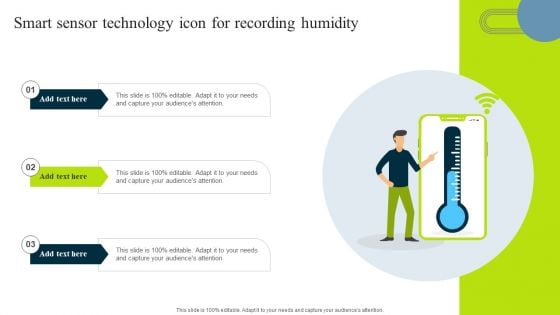 Smart Sensor Technology Icon For Recording Humidity Summary PDF